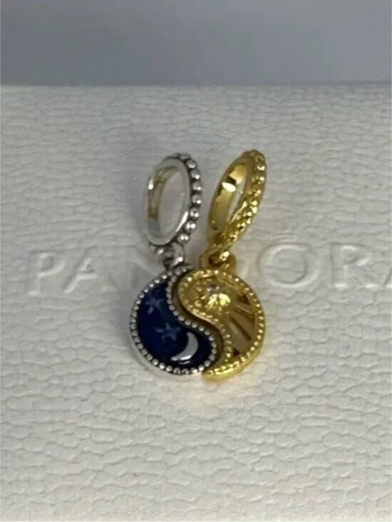 Authentic Pandora Two-tone Splittable Sun & Moon Dangle Charm - Picture 2 of 5